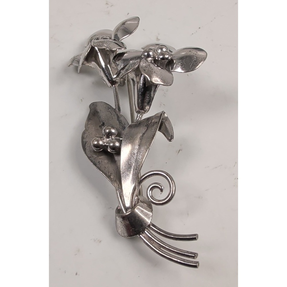 Vintage BB (Binder Bros) Sterling Silver Floral Bouquet Brooch Pin